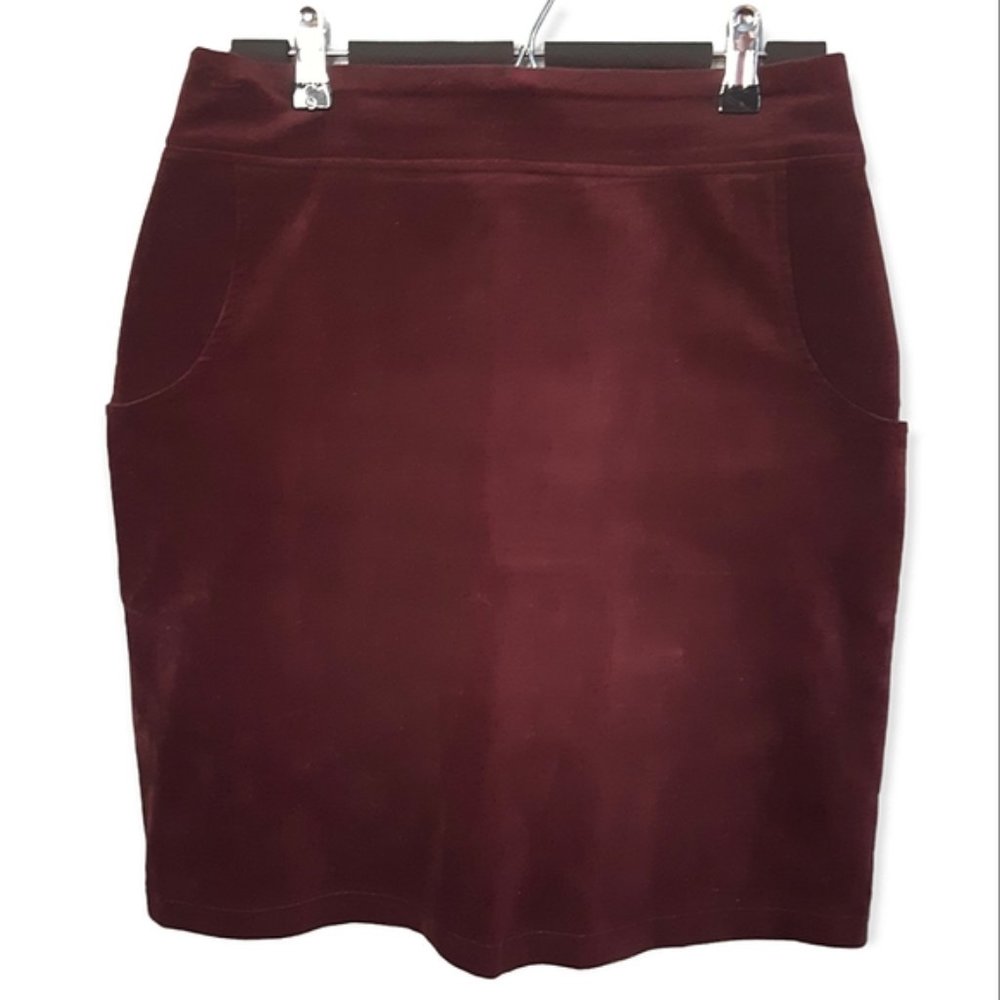 Jennifer Glasgow burgundy velour pencil skirt with pockets and slight stretch M